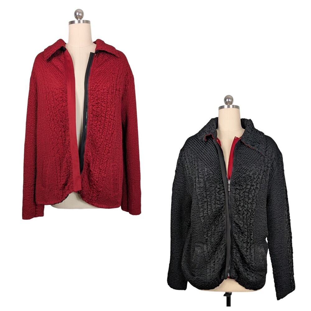 Reversible Crinkle Zip Jacket 2X Black Red UBU Indie Coat Artsy UGA Texture